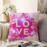 Love Yazılı Gül Desenli Dijital Baskılı Dekoratif Modern Raşel Kadife Yastık Kırlent Kılıfı Realhomes