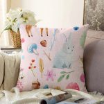 - Sonil-K1380-Gorsel - Realhomes Tavşan Ve Orman Temalı Dijital Baskılı Özel Tasarım Modern Raşel Kadife Yastık Kırlent Kılıfı Realhomes