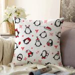 - Print - Realhomes  Sevimli Penguen Motifli Dijital Baskılı Özel Tasarım Modern Raşel Kadife Yastık Kırlent Kılıfı Realhomes