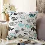 - Sonil-K1385-Gorsel - Realhomes Çocuk Odası Mavi Balina Temalı Dijital Baskılı Özel Tasarım Modern Raşel Kadife Yastık Kırlent Kılıfı Realhomes