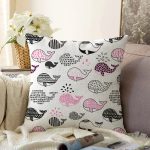 - Sonil-K1386-Gorsel - Realhomes  Çocuk Odası Pembe Balina Temalı Dijital Baskılı Özel Tasarım Modern Raşel Kadife Yastık Kırlent Kılıfı Realhomes