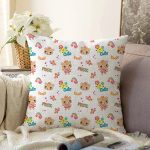 - Print - Realhomes  Sevimli Ayıcık Desenli Dijital Baskılı Özel Tasarım Modern Raşel Kadife Yastık Kırlent Kılıfı Realhomes