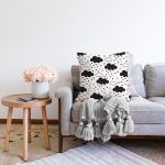 - Print - Realhomes  Pembe Yıldız Ve Bulut Desenli Dijital Baskılı Özel Tasarım Modern Raşel Kadife Yastık Kırlent Kılıfı Realhomes