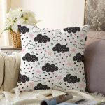 - Print - Realhomes  Pembe Yıldız Ve Bulut Desenli Dijital Baskılı Özel Tasarım Modern Raşel Kadife Yastık Kırlent Kılıfı Realhomes