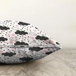 - Print - Realhomes  Pembe Yıldız Ve Bulut Desenli Dijital Baskılı Özel Tasarım Modern Raşel Kadife Yastık Kırlent Kılıfı Realhomes