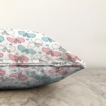 - Print - Realhomes Pembe Mavi Kelebek Desenli Dijital Baskılı Özel Tasarım Modern Raşel Kadife Yastık Kırlent Kılıfı Realhomes