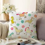 Rengarenk Sevimli At Desenli Dijital Baskılı Özel Tasarım Modern Raşel Kadife Yastık Kırlent Kılıfı Realhomes