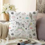 - unicorn dreams pattern - Realhomes  Gökkuşağı Bulut Ve Unicorn Desenli Dijital Baskılı Özel Tasarım Modern Raşel Kadife Yastık Kırlent Kılıfı Realhomes