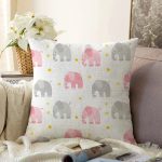 Gri Ve Pembe Fil Desenli Dijital Baskılı Özel Tasarım Modern Raşel Kadife Yastık Kırlent Kılıfı Realhomes