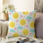 - Print - Realhomes  Uyuyan Güneş Motifli Dijital Baskılı Özel Tasarım Modern Raşel Kadife Yastık Kırlent Kılıfı Realhomes