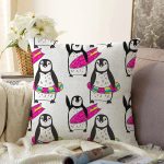 Penguen Desenli Dijital Baskılı Özel Tasarım Modern Raşel Kadife Yastık Kırlent Kılıfı Realhomes