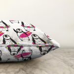 Penguen Desenli Dijital Baskılı Özel Tasarım Modern Raşel Kadife Yastık Kırlent Kılıfı Realhomes