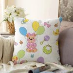 - Seamless baby background with bear - Realhomes  Uçan Balonlu Köpek Tasarımlı Dijital Baskılı Özel Tasarım Modern Raşel Kadife Yastık Kırlent Kılıfı Realhomes