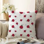 - божья коровка фон - Realhomes Uğurböcekleri Desenli Dijital Baskılı Özel Tasarım Modern Raşel Kadife Yastık Kırlent Kılıfı Realhomes