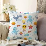 - Cartoon sea animals pattern - Realhomes  Deniz Canlıları Motifli Dijital Baskılı Özel Tasarım Modern Raşel Kadife Yastık Kırlent Kılıfı Realhomes