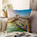 - Sonil-K142-Gorsel - Realhomes  Köprü Ve Kayıkçı Desenli Dijital Baskılı Dekoratif Modern Şönil Yastık Kırlent Kılıfı Realhomes