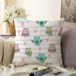 - Sonil-K1423-Gorsel - Realhomes  Kalp Ve Baykuş Desenli Dijital Baskılı Özel Tasarım Modern Raşel Kadife Yastık Kırlent Kılıfı Realhomes