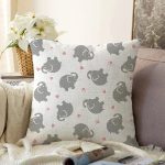 Gri Fil Desenli Dijital Baskılı Özel Tasarım Modern Raşel Kadife Yastık Kırlent Kılıfı Realhomes