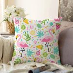 - Tropical pattern with flamingos - Realhomes Pembe Flamingo Motifli Dijital Baskılı Özel Tasarım Modern Raşel Kadife Yastık Kırlent Kılıfı Realhomes