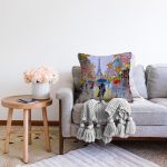 Paris'te Yağmur Yağlı Boya Desenli Dijital Baskılı Dekoratif Modern Raşel Kadife Yastık Kırlent Kılıfı Realhomes