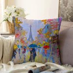 Paris'te Yağmur Yağlı Boya Desenli Dijital Baskılı Dekoratif Modern Raşel Kadife Yastık Kırlent Kılıfı Realhomes