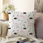 Unicorn Desenli Dijital Baskılı Özel Tasarım Modern Raşel Kadife Yastık Kırlent Kılıfı Realhomes