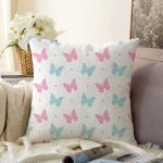 Mavi Gri Kelebek Motifli Dijital Baskılı Özel Tasarım Modern Raşel Kadife Yastık Kırlent Kılıfı Realhomes