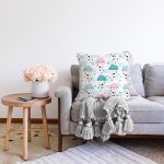 - Print - Realhomes Mavi Pembe Yağmur Bulutları Desenli Dijital Baskılı Özel Tasarım Modern Raşel Kadife Yastık Kırlent Kılıfı Realhomes