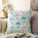 - Print - Realhomes Mavi Pembe Yağmur Bulutları Desenli Dijital Baskılı Özel Tasarım Modern Raşel Kadife Yastık Kırlent Kılıfı Realhomes