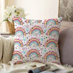 - Print - Realhomes Gökkuşağı Temalı Dijital Baskılı Özel Tasarım Modern Raşel Kadife Yastık Kırlent Kılıfı Realhomes