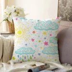 Gökyüzü Bulut Ve Yıldızlar Desenli Dijital Baskılı Özel Tasarım Modern Raşel Kadife Yastık Kırlent Kılıfı Realhomes