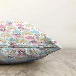 Bulutlar Ve Gökkuşağı Motifli Dijital Baskılı Özel Tasarım Modern Raşel Kadife Yastık Kırlent Kılıfı Realhomes