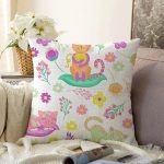 - Seamless pattern with cute cats - Realhomes Çiçek Ve Kedi Desenli Dijital Baskılı Özel Tasarım Modern Raşel Kadife Yastık Kırlent Kılıfı Realhomes