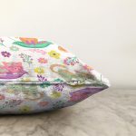 - Seamless pattern with cute cats - Realhomes Çiçek Ve Kedi Desenli Dijital Baskılı Özel Tasarım Modern Raşel Kadife Yastık Kırlent Kılıfı Realhomes