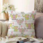 Sevimli Fil Motifli Dijital Baskılı Özel Tasarım Modern Raşel Kadife Yastık Kırlent Kılıfı Realhomes