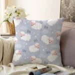 Puanlı Gri Zeminde Koyun Desenli Dijital Baskılı Özel Tasarım Modern Raşel Kadife Yastık Kırlent Kılıfı Realhomes