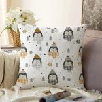 - Sonil-K1463-Gorsel - Realhomes  Atkılı Penguen Motifli Dijital Baskılı Özel Tasarım Modern Raşel Kadife Yastık Kırlent Kılıfı Realhomes