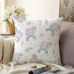 - Печать - Realhomes  Pembe Koyunlar Ve Gökkuşağı Desenli Dijital Baskılı Özel Tasarım Modern Raşel Kadife Yastık Kırlent Kılıfı Realhomes