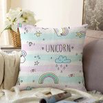 - Печать - Realhomes  Unicorn Ve Gökkuşağı Desenli Dijital Baskılı Özel Tasarım Modern Raşel Kadife Yastık Kırlent Kılıfı Realhomes
