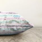 - Печать - Realhomes  Unicorn Ve Gökkuşağı Desenli Dijital Baskılı Özel Tasarım Modern Raşel Kadife Yastık Kırlent Kılıfı Realhomes