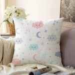 - Cute seamless pattern for kids. Lovely children background with - Realhomes  Ay Bulut Ve Yıldız Motifli Dijital Baskılı Özel Tasarım Modern Raşel Kadife Yastık Kırlent Kılıfı Realhomes
