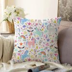- Sonil-K1483-Gorsel - Realhomes Unicorn Ve Gökkuşağı Temalı Dijital Baskılı Özel Tasarım Modern Raşel Kadife Yastık Kırlent Kılıfı Realhomes