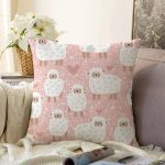 - shutter square - Realhomes Pembe Zeminde Koyun Desenli Dijital Baskılı Özel Tasarım Modern Raşel Kadife Yastık Kırlent Kılıfı Realhomes