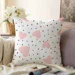 - Sonil-K1488-Gorsel - Realhomes  Puanlı Zeminde Pembe Kalpler Dijital Baskılı Özel Tasarım Modern Raşel Kadife Yastık Kırlent Kılıfı Realhomes