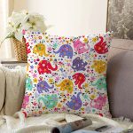 - Basic RGB - Realhomes  Rengarenk Fil Desenli Dijital Baskılı Özel Tasarım Modern Raşel Kadife Yastık Kırlent Kılıfı Realhomes