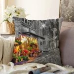 Çiçekçi Dükkanı Desenli Dijital Baskılı Dekoratif Modern Şönil Yastık Kırlent Kılıfı Realhomes