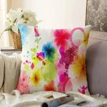 Renkli Arka planda Kelebekler Dijital Baskılı Dekoratif Modern Raşel Kadife Yastık Kırlent Kılıfı Realhomes