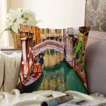 Venedik Motifli Dijital Baskılı Dekoratif Modern Raşel Kadife Yastık Kırlent Kılıfı Realhomes