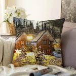 - Sonil-K1536-Gorsel - Realhomes Karlı Ev Manzarası Dijital Baskılı Dekoratif Modern Şönil Yastık Kırlent Kılıfı Realhomes