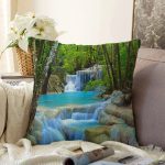 Şelale Manzaralı Tasarım Dijital Baskılı Dekoratif Modern Raşel Kadife Yastık Kırlent Kılıfı Realhomes